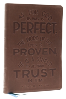 NKJV, Thinline Bible, Verse Art Cover Collection, Genuine Leather, Brown, Thumb Indexed, Red Letter, Comfort Print : Holy Bible, New King James Version