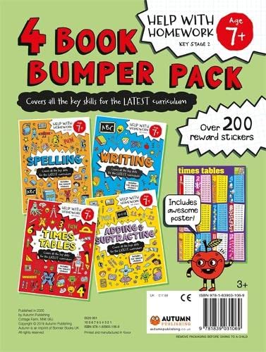 Help with Homework Age 7+: Spelling, Writing, Time Tables, Adding & Subtracting (Four Book Bumper Pack)